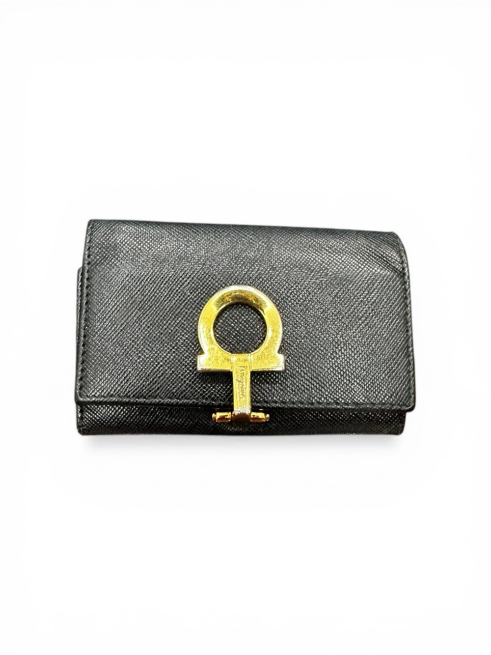 Vintage Ferragamo Gancini Key Holder Wallet Black Leather Italy